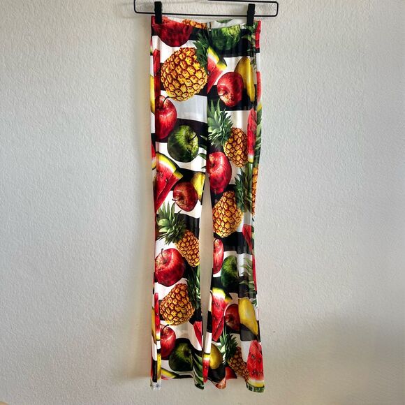 ARIA Vtg Y2K Tropical Stripe Sheer Crop Top Flare Pant Set Festival Womens S-M - Picture 4 of 4